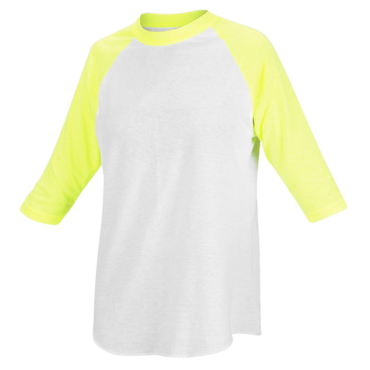 Soffe Youth Baseball/Softball 3/4 Sleeve Raglan Shirt - White/Neon Yellow, Size M