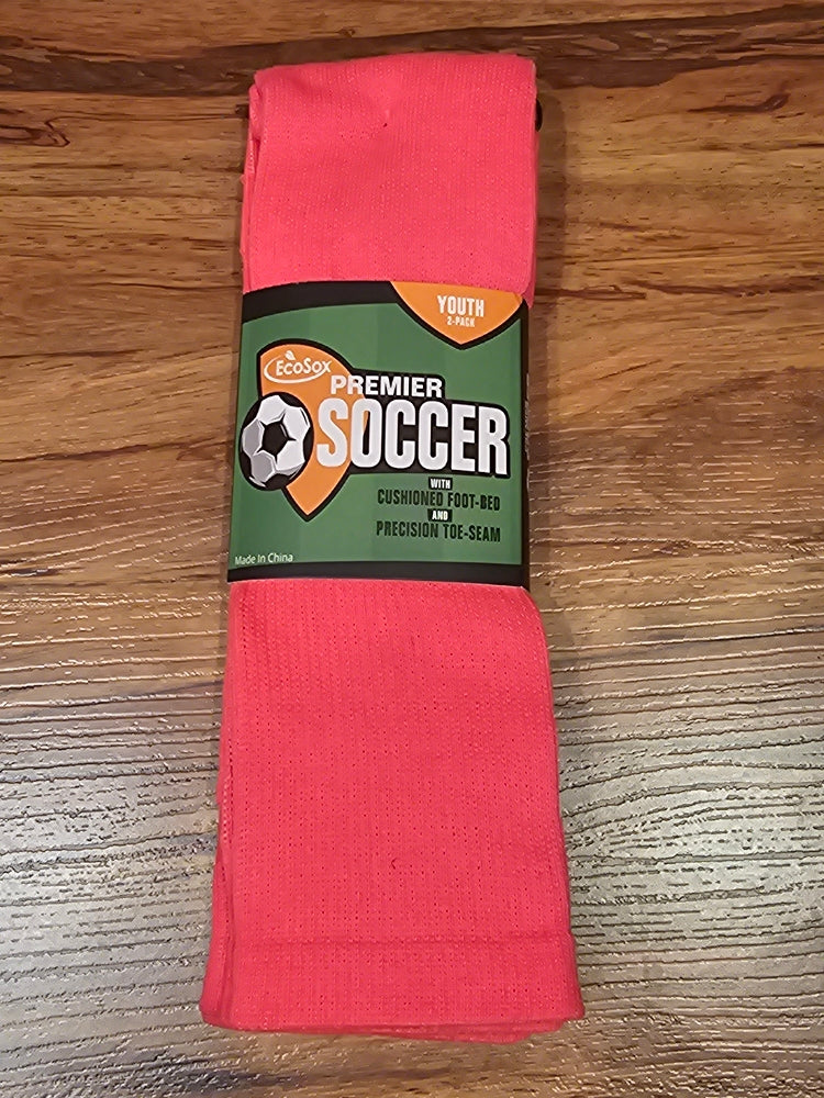 EcoSox Premier Soccer Socks - 2 Pack, Bright Pink, Size 7-9