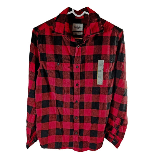 Goodfellow & Co Men's Red Plaid Heavyweight Standard Fit Flannel Shirt, Size S