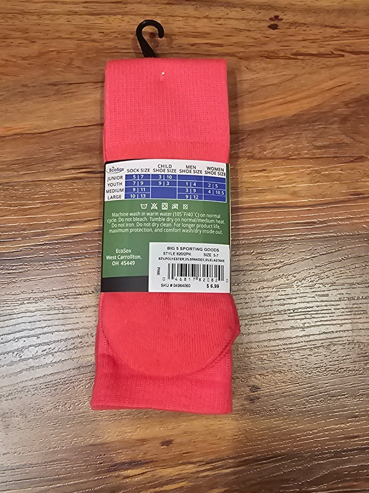 EcoSox Premier Soccer Socks - 2-Pack, Bright Pink, Size 5-7