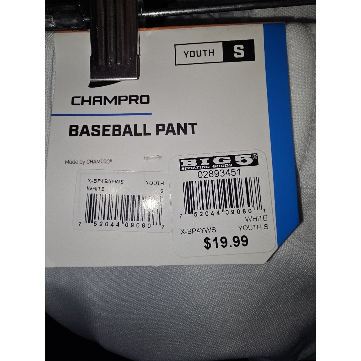 Champro Youth Classic Elastic-Bottom Baseball Pants- S