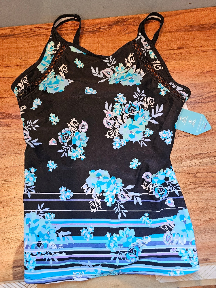 Free Country Women's Bouquet High-Neck Tankini Swimsuit - Black Combo, Size M