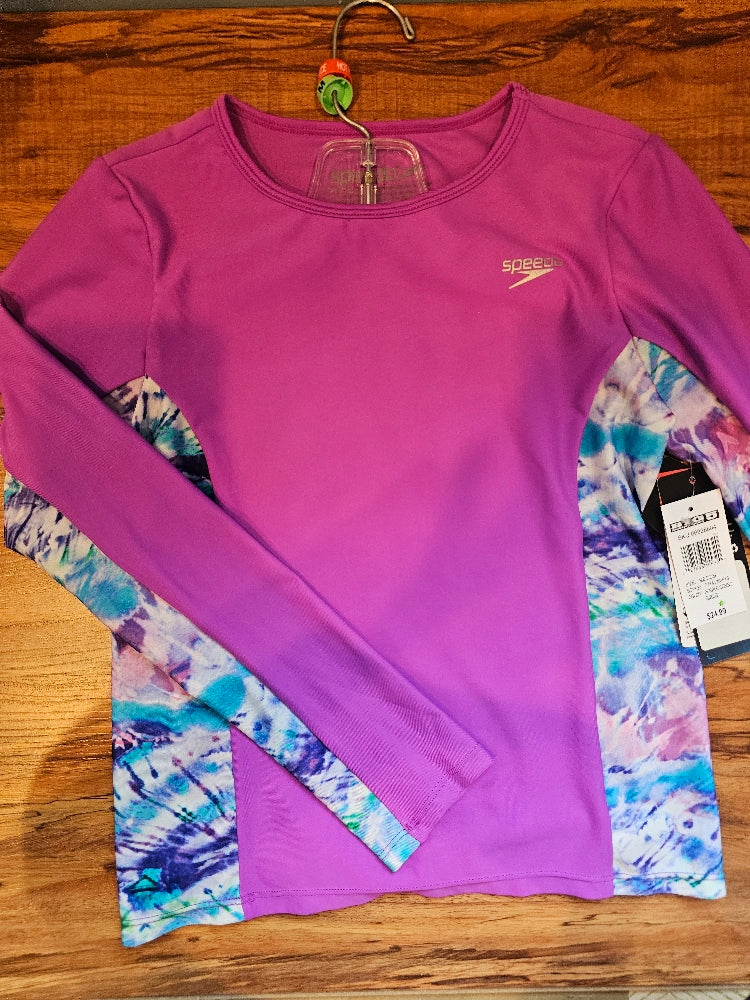 Speedo Girls' Long Sleeve Rashguard Swim Shirt - Purple Combo, Size M