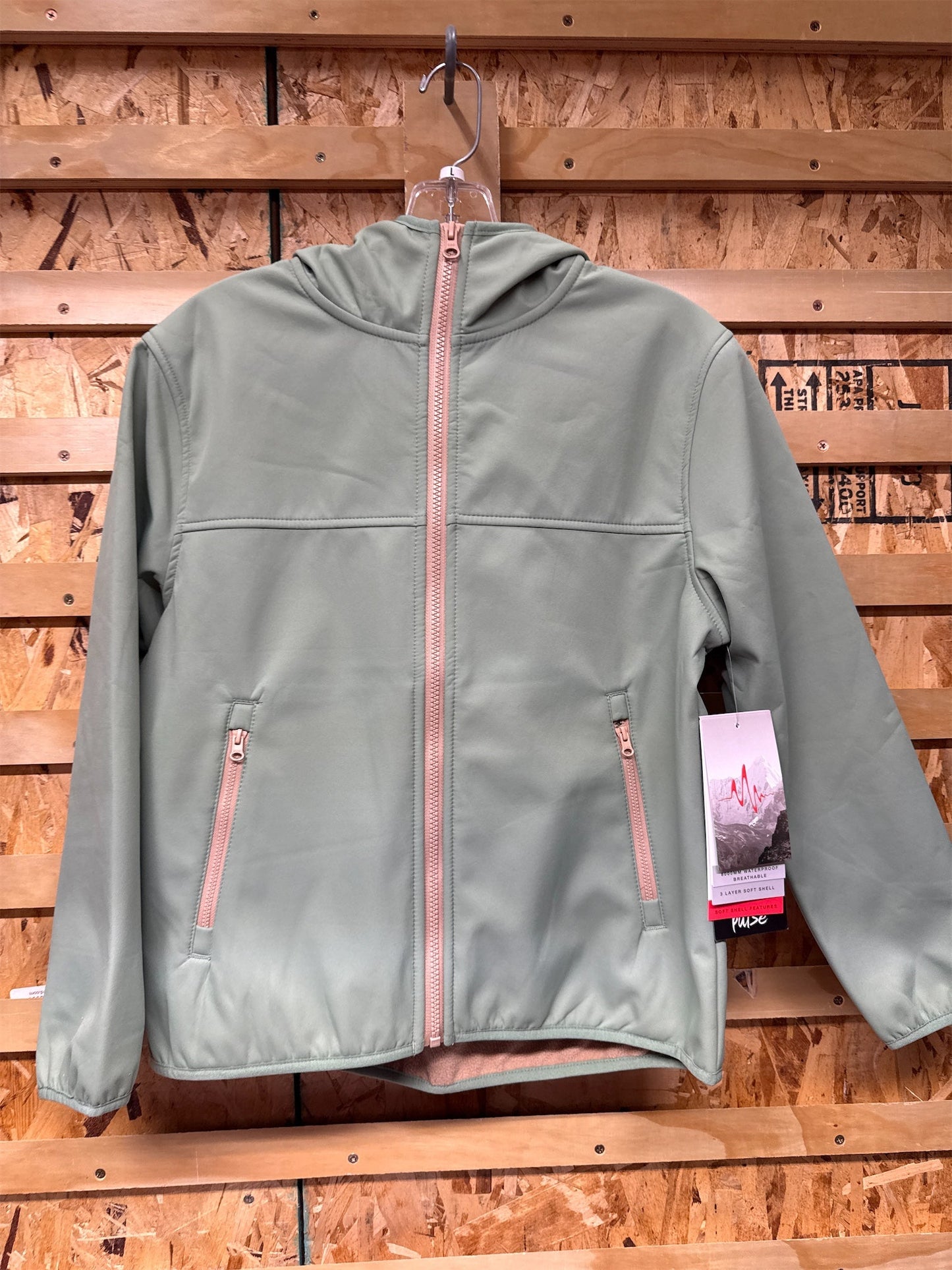 Pulse Boys' Waterproof Hooded Softshell Jacket - Olive/Tan, Youth Large