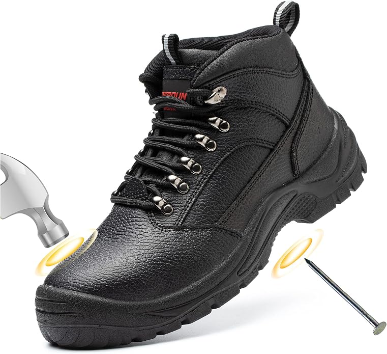 TAERDUN Men's Steel Toe Safety Work Shoes, Black - Size 9.5