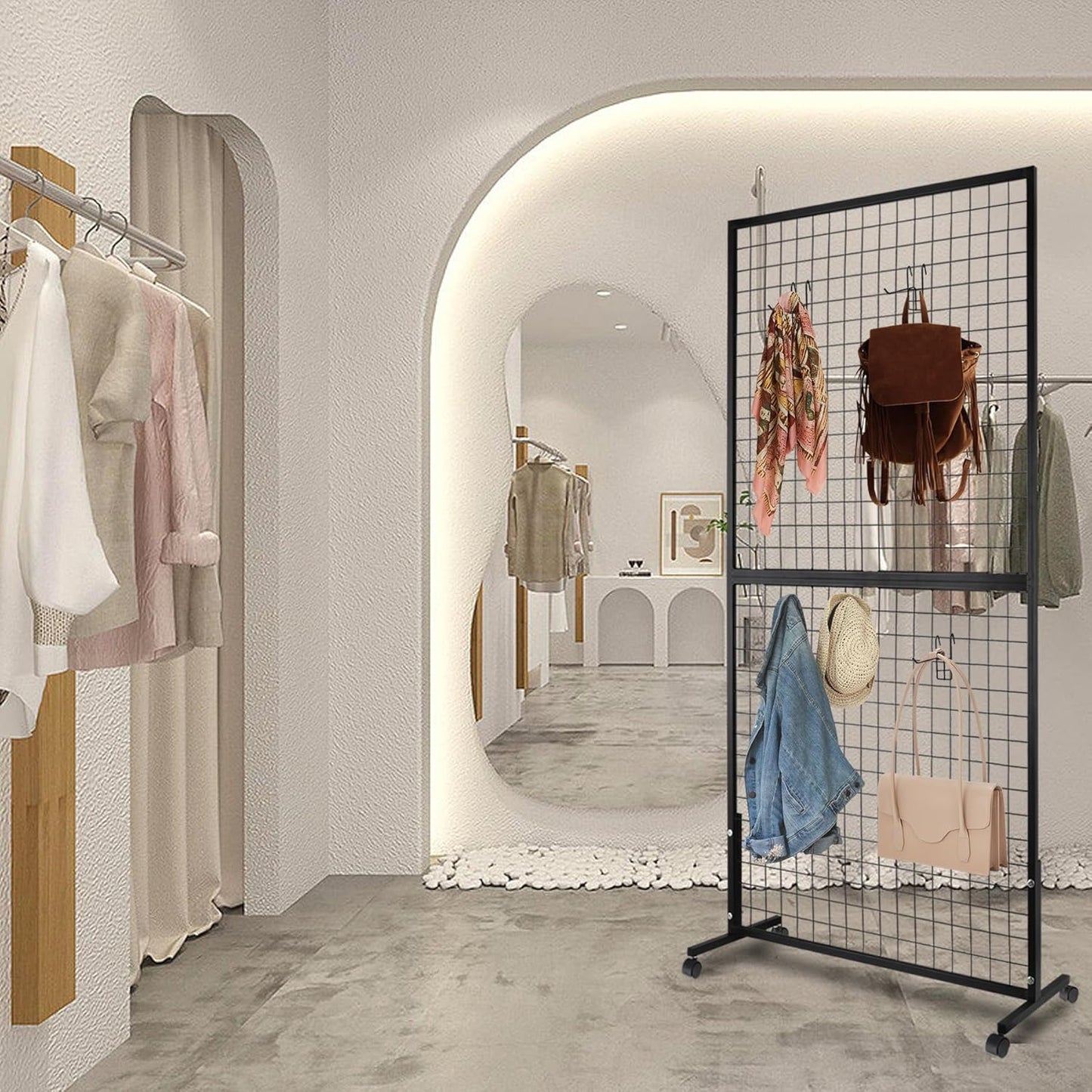 3' 6' Double-Layer Grid Panels for Display, Movable Gridwall Panels Tower with T-Base Stand, Sturdy Wire Grid Wall Panels Metal Art Display Racks for Retail Displays Craft Shows