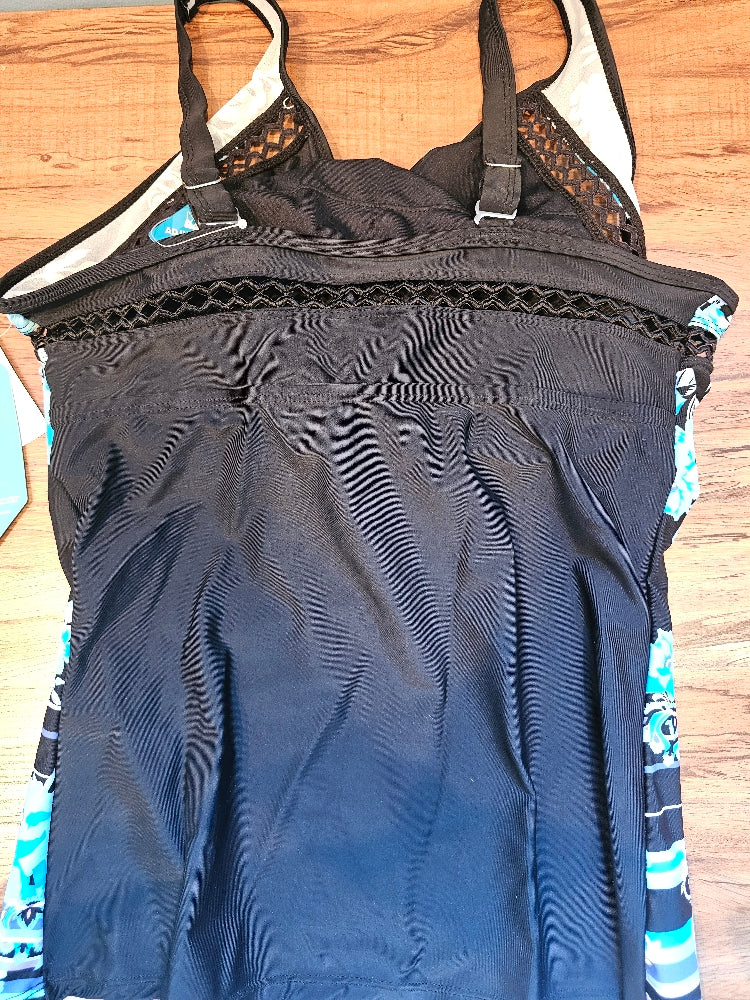 Free Country Women's Bouquet High-Neck Tankini Swimsuit - Black Combo, Size M