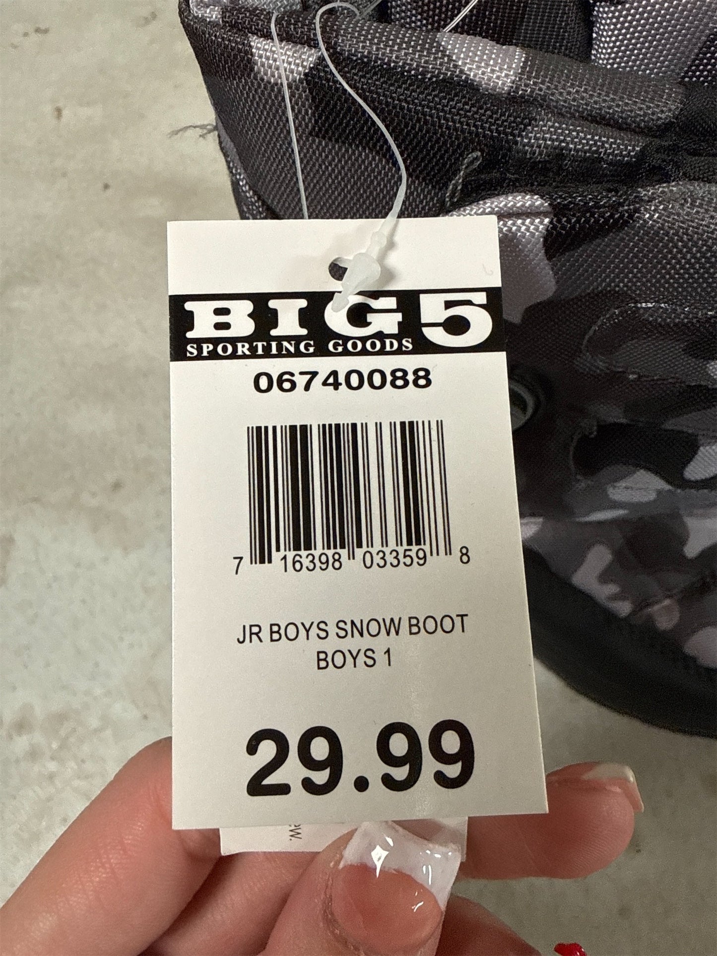 Junior Boys' Camouflage Snow Boots - Size 1