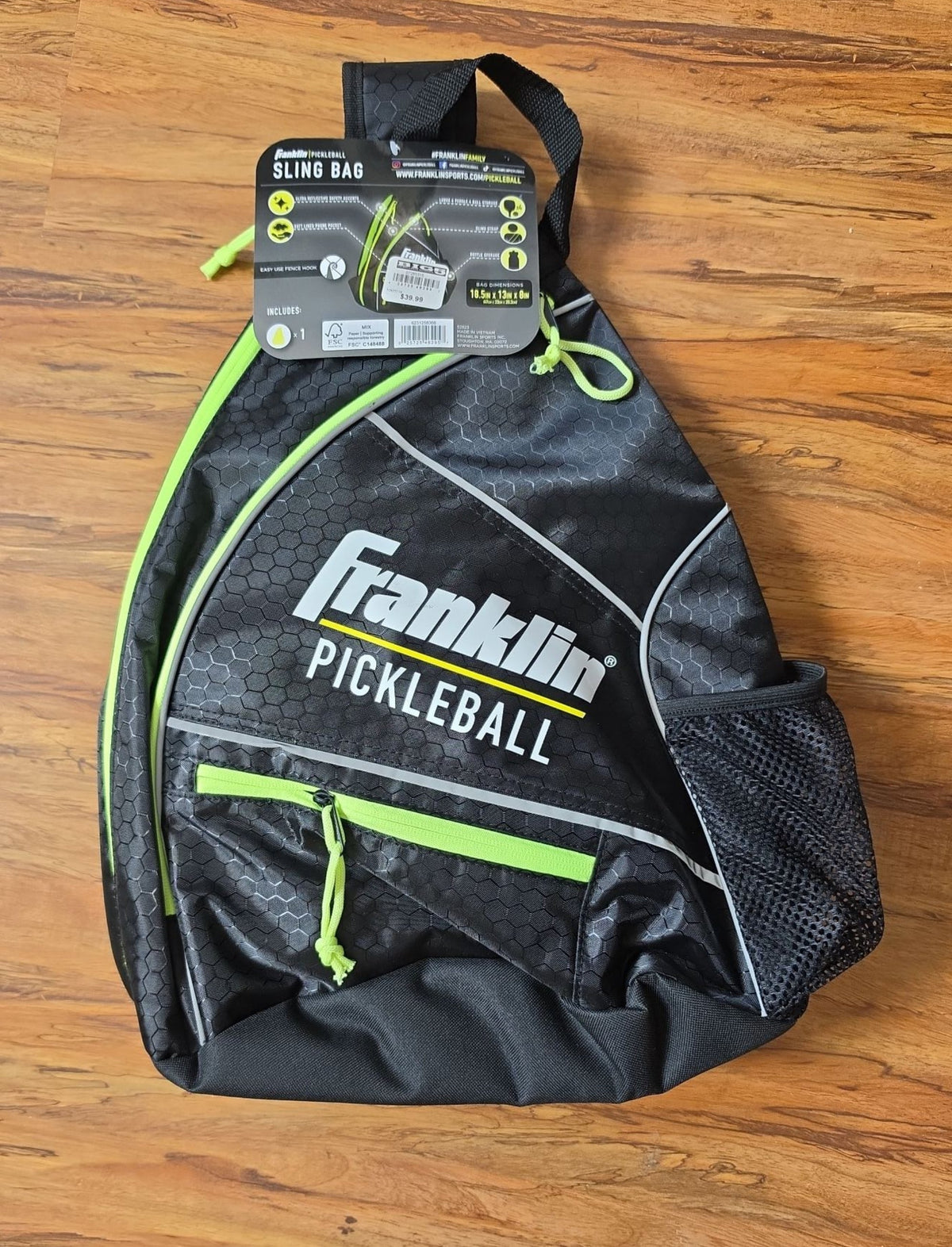 Franklin Sports Pickleball Single Paddle Sling Bag - Black/Neon Green