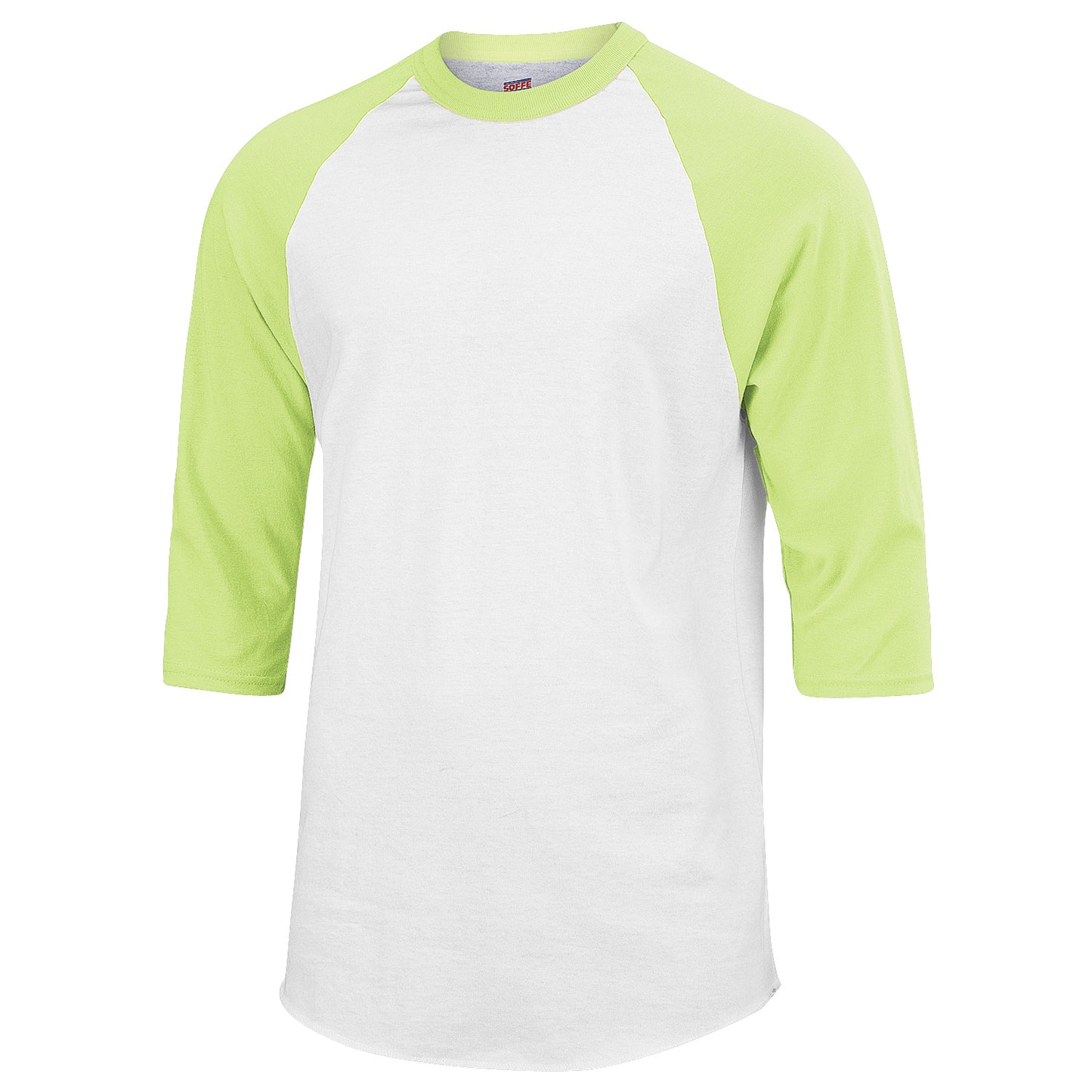 Soffe Adult Baseball & Softball Raglan Shirt - White/Neon Yellow, Size M