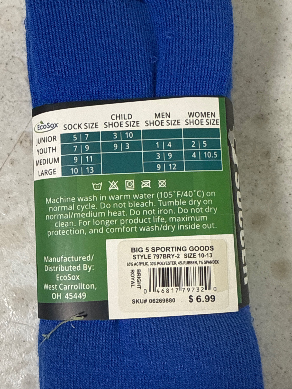 EcoSox Premier Over-the-Calf Soccer Socks - 2-Pack, Bright Royal, Size 10-13
