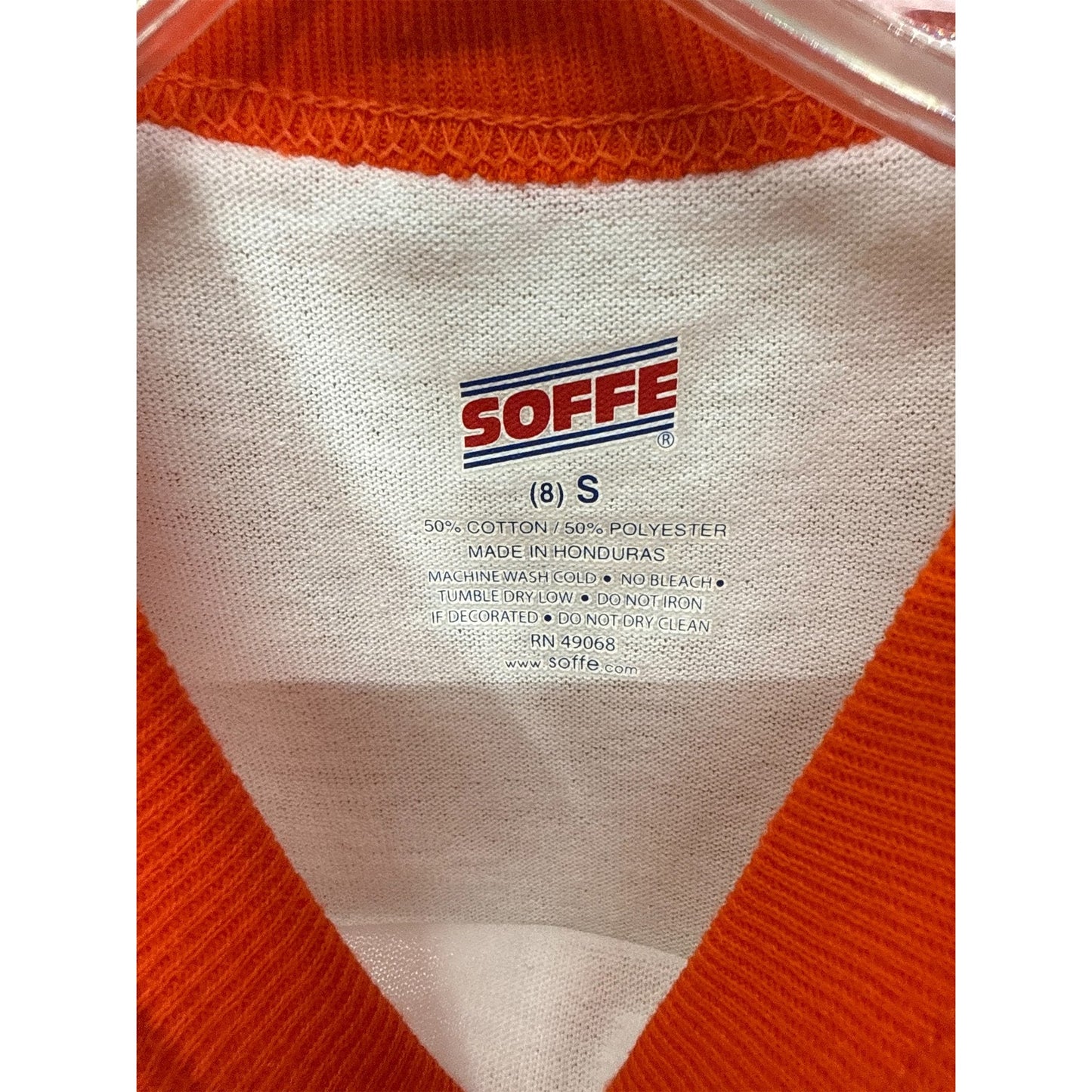 Soffe Youth Baseball/Softball 3/4 Sleeve Shirt, White/Orange - S