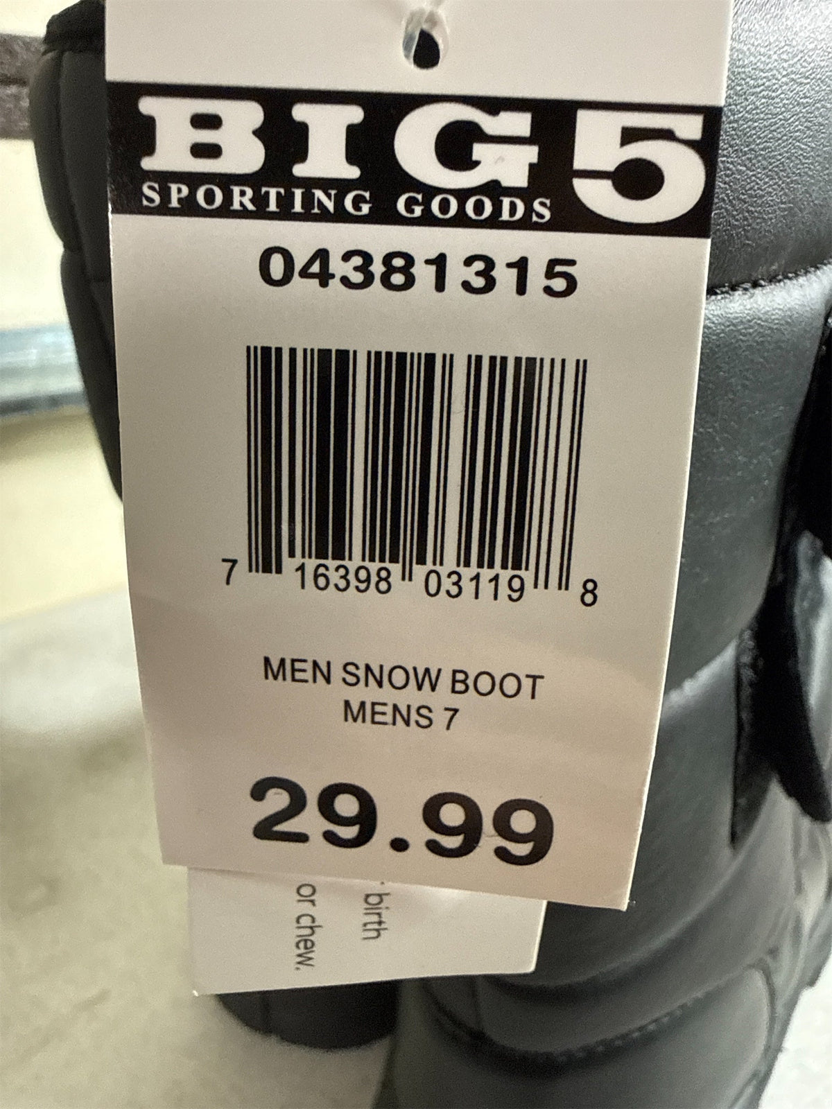 WFS Men's Insulated Winter Snow Boots - Black, Size 7