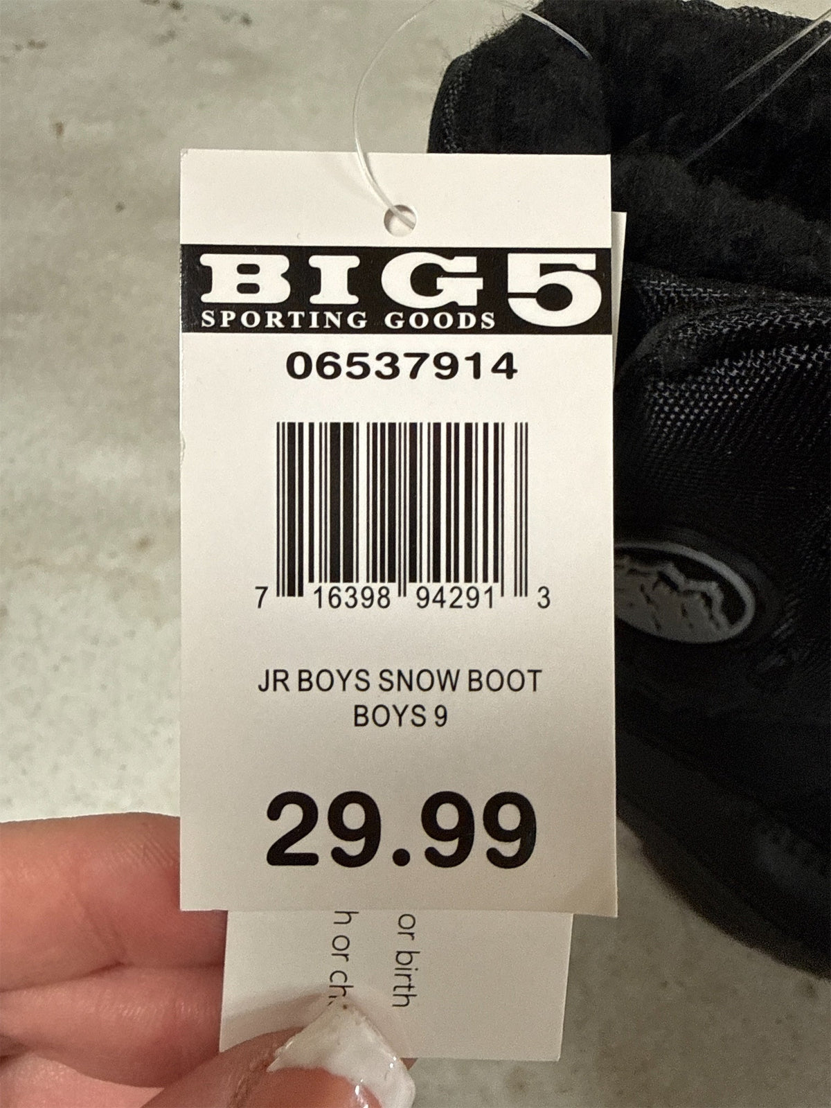 Junior Boys' Black Winter Snow Boots - Size 9
