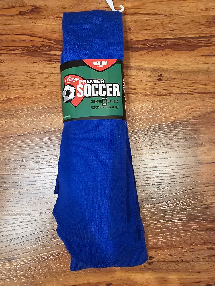 EcoSox Premier Soccer Socks - 2 Pack, Bright Royal Blue, Size 9-11