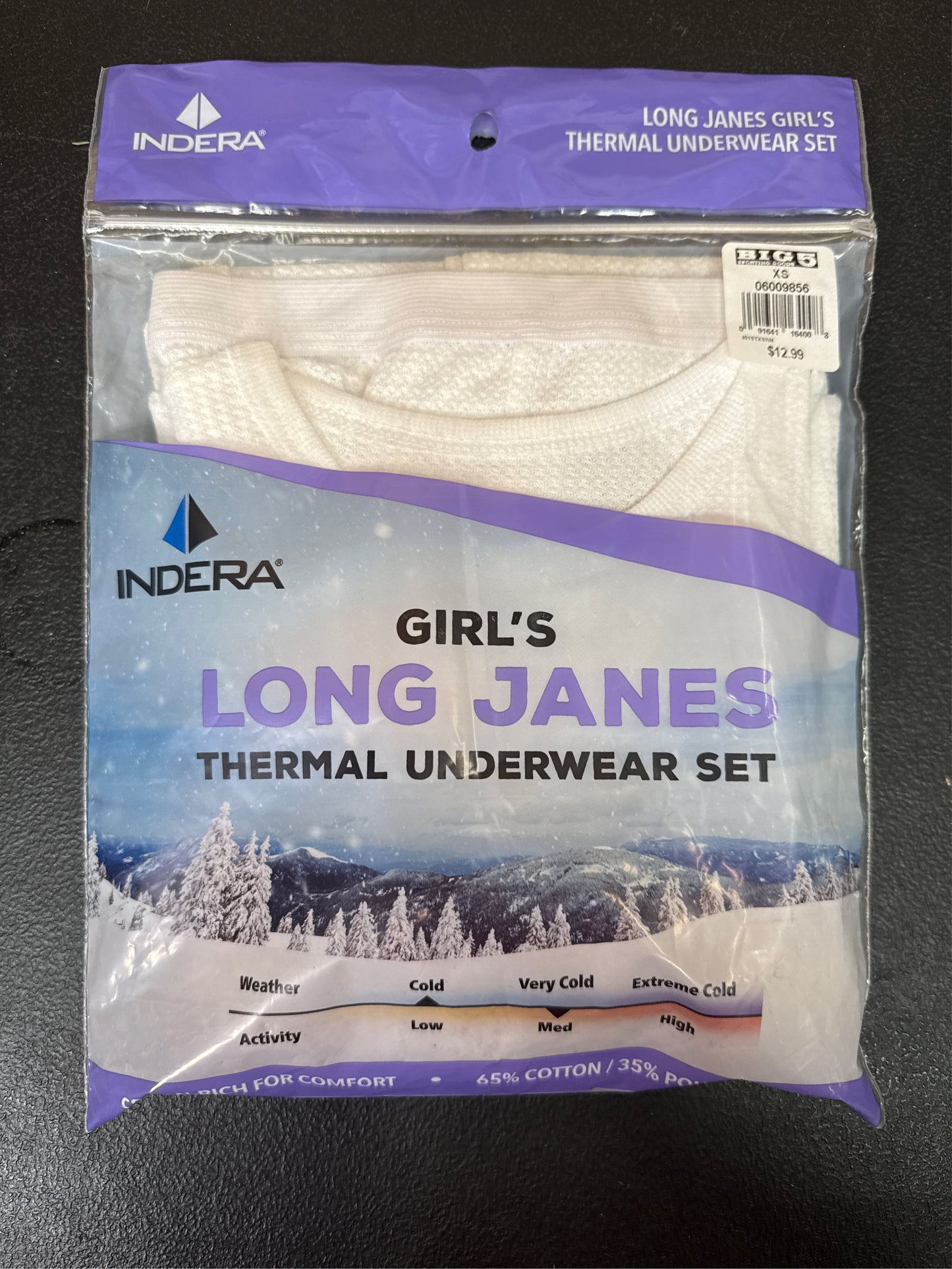 Indera Mills Girls' 2-Piece Thermal Underwear Baselayer Set - White, Size XS