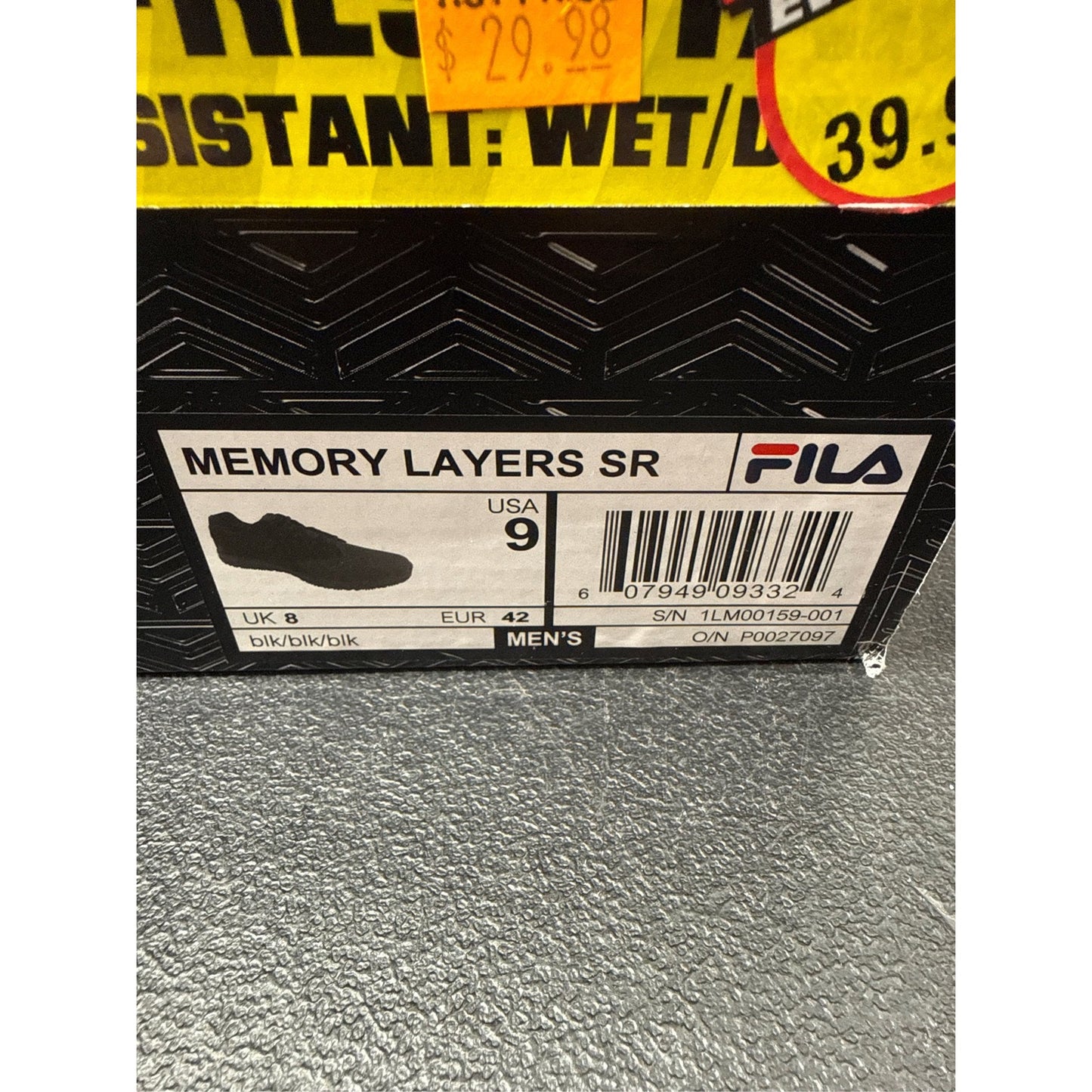 Fila Men's Memory Layers Slip Resistant Athletic Shoes - Soft Toe - BLACK Size 9