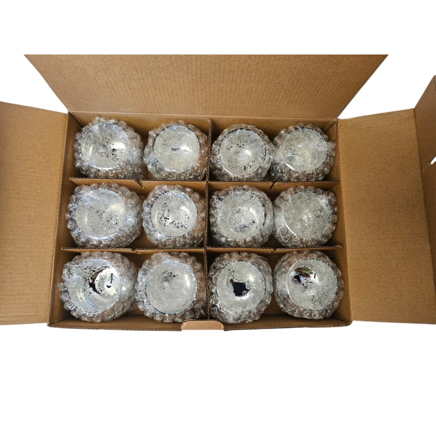 24 Silver Votive Candle Holders Table Centerpieces Speckled Round Mercury Glass