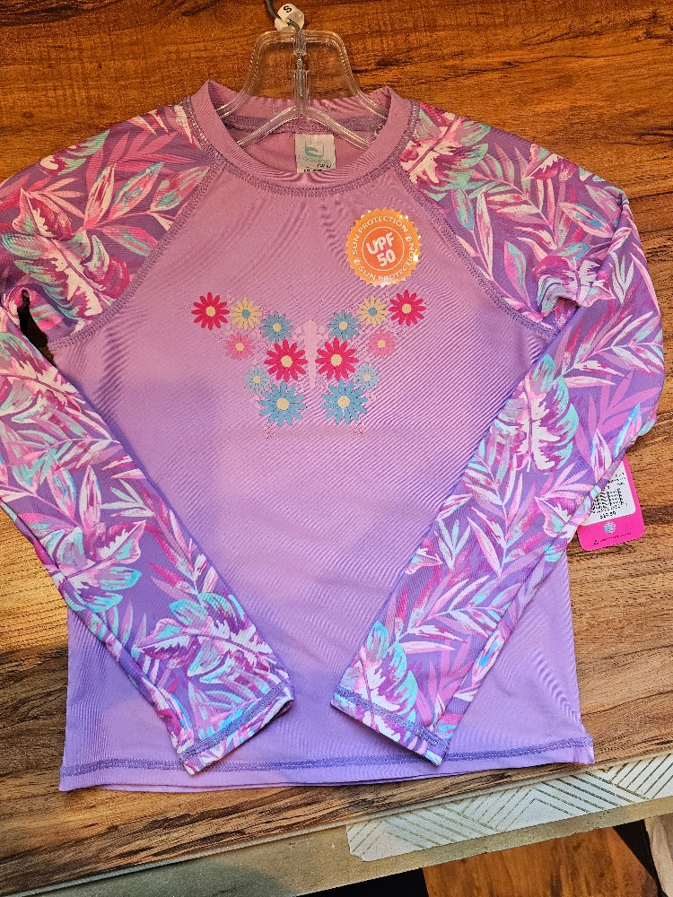 Laguna Girls' Long-Sleeve Rash Guard Swim Shirt - Purple Butterfly, Size S (7/8)