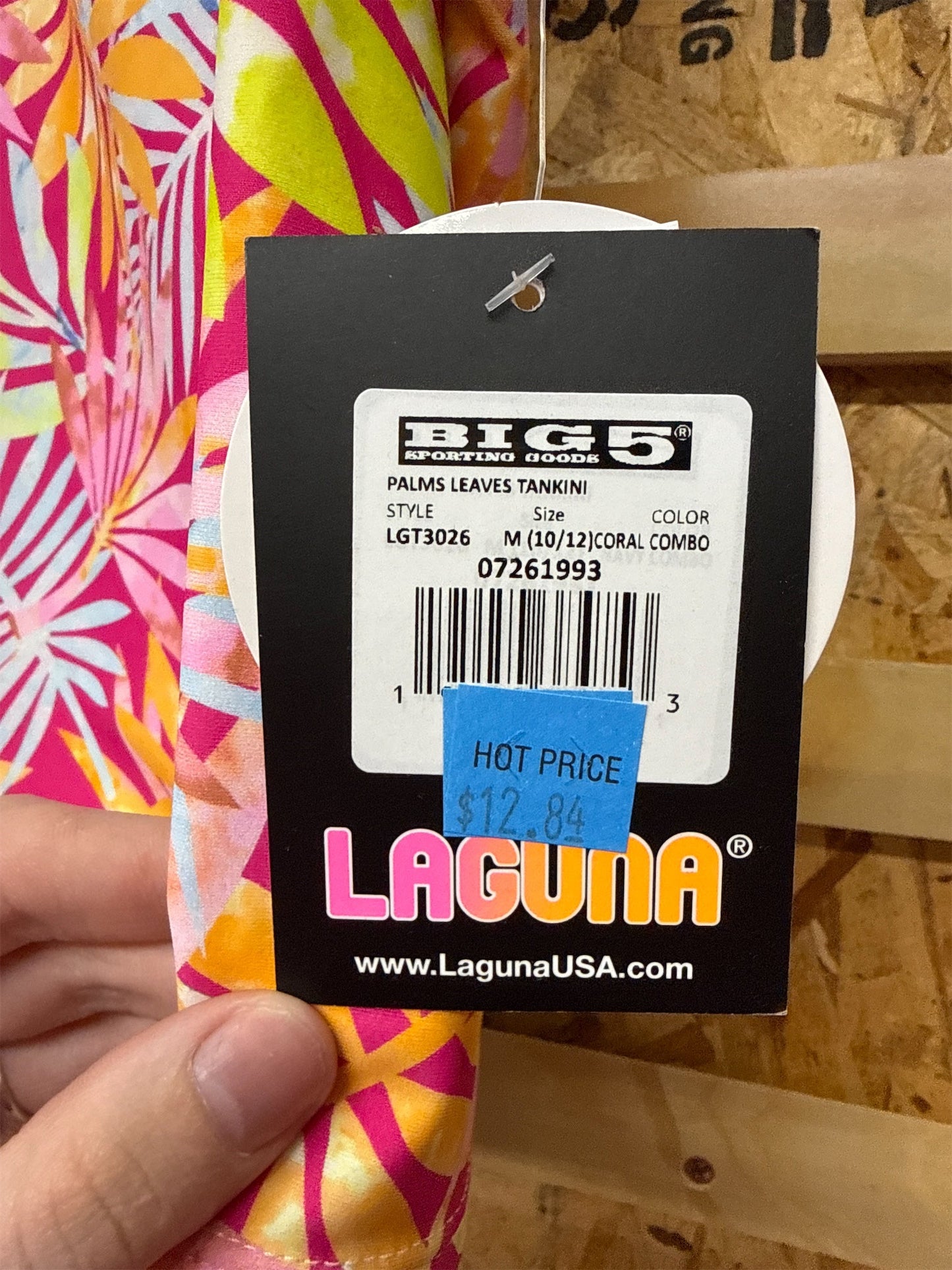 Laguna Girls' Palm Leaves Tankini Swim Top - Coral Combo, Size M (10/12)