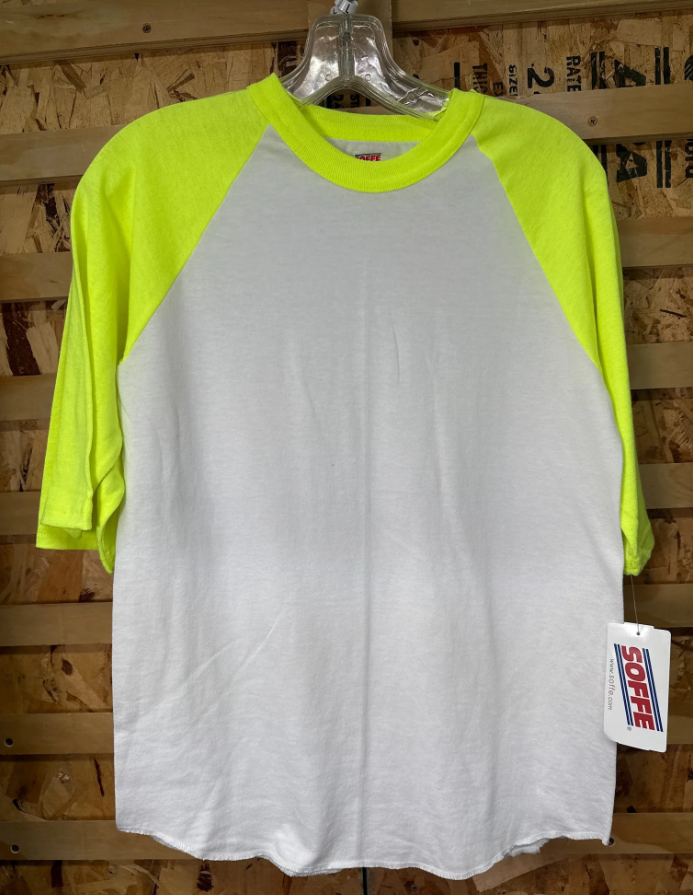 Soffe Adult Baseball & Softball Raglan Shirt, White/Optic Yellow - Size L