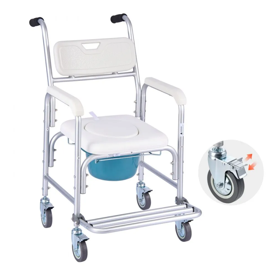 HOMCOM 3-in-1 Shower Commode Wheelchair with Locking Wheels and Footrest