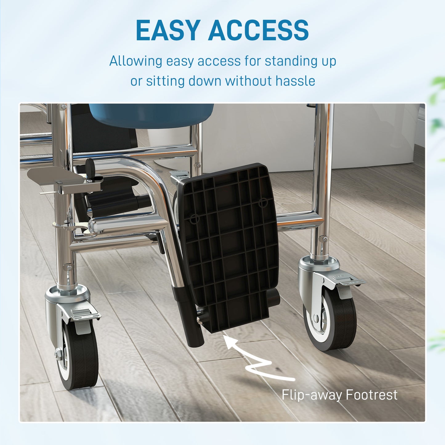 HOMCOM Rolling Shower Wheelchair for Seniors, Bedside Commode Chair with Locking Wheels, Seat, Backrest, Arms, Gray