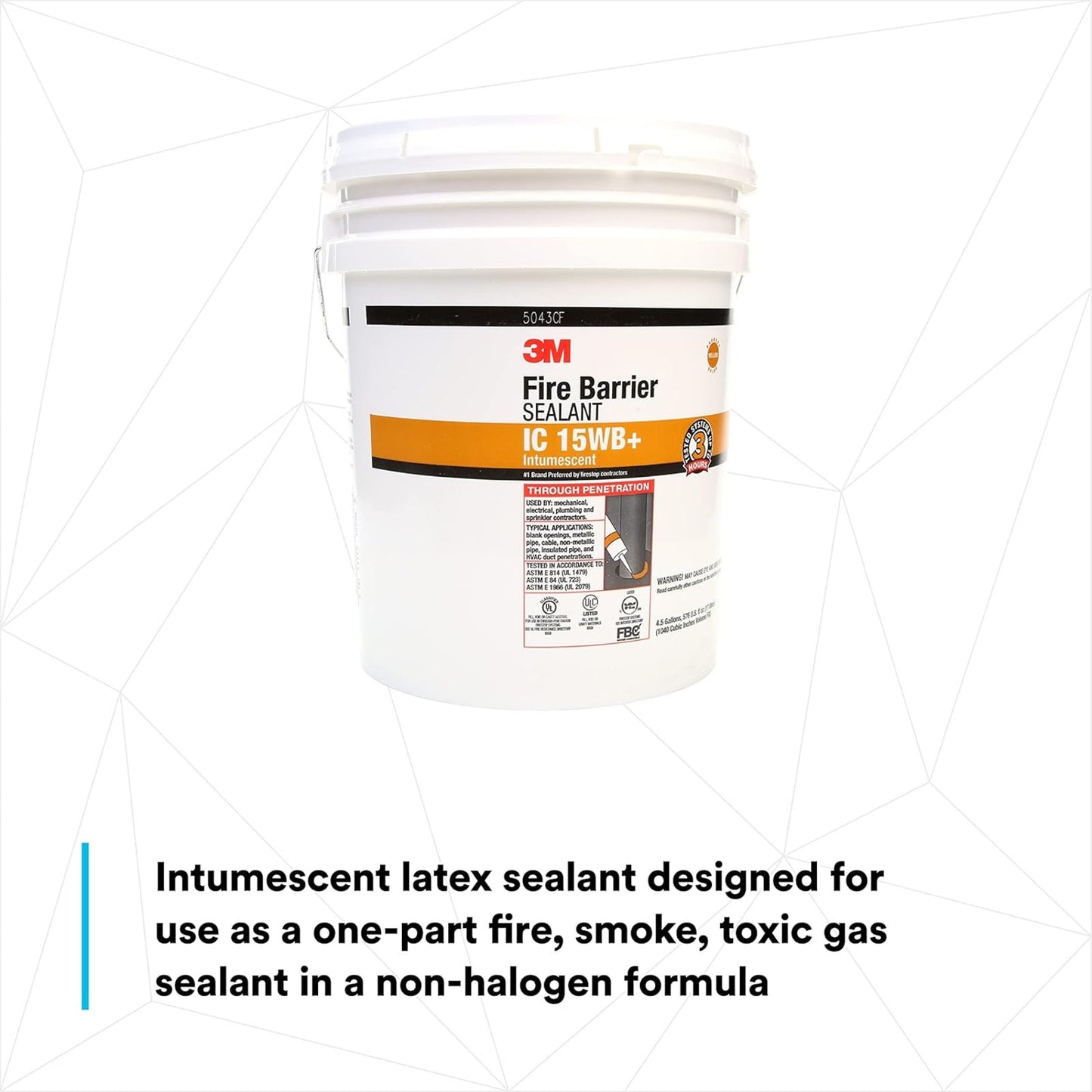 3M Fire Barrier Sealant IC 15WB+, Yellow, 4.5 Gal, 3-Hour Protection
