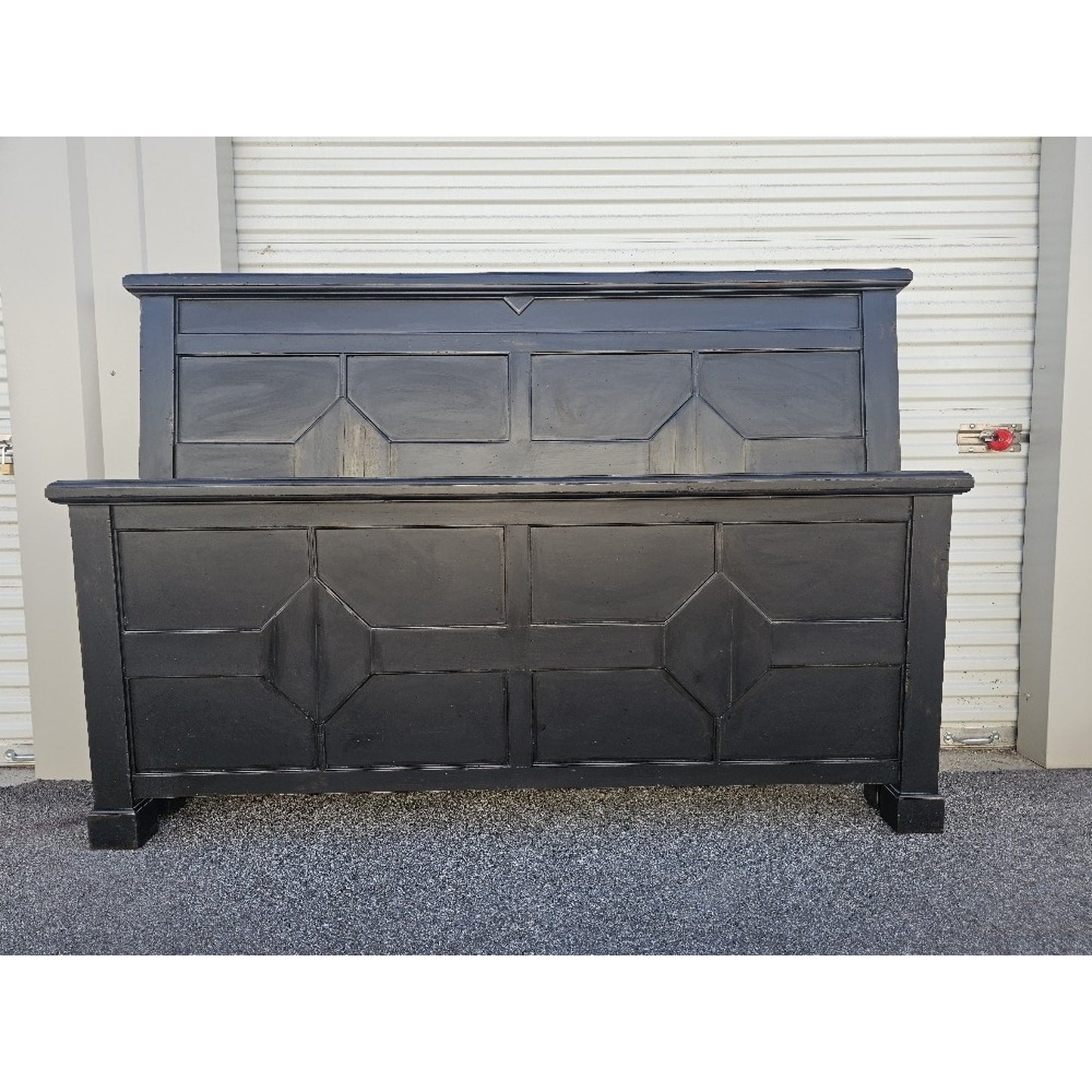 Rustic Black King Size Bed Frame with Head and Foot Board - Distressed Finish