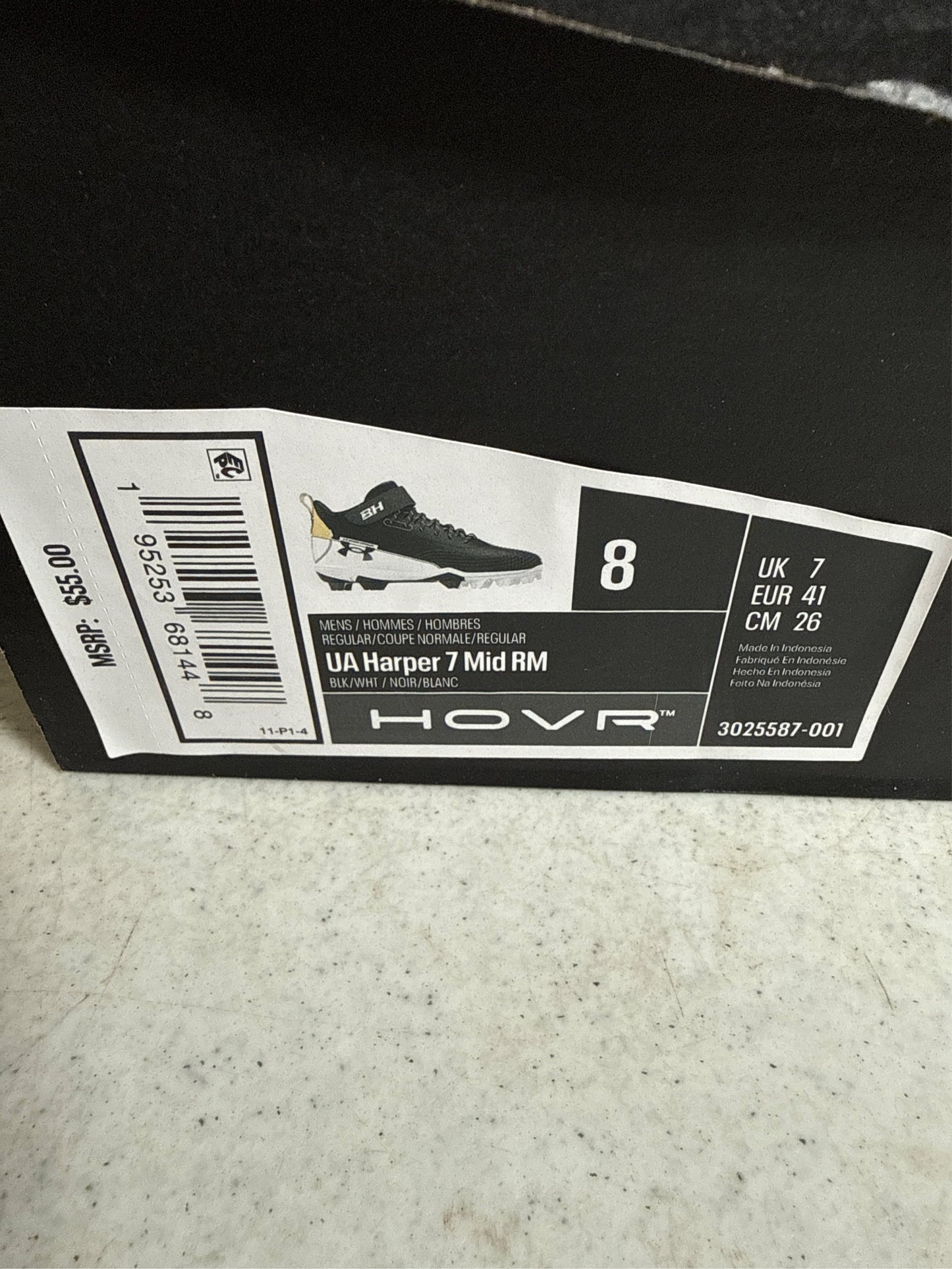 Under Armour Men's Harper 7 RM Baseball Cleats - Black/White, Size 8