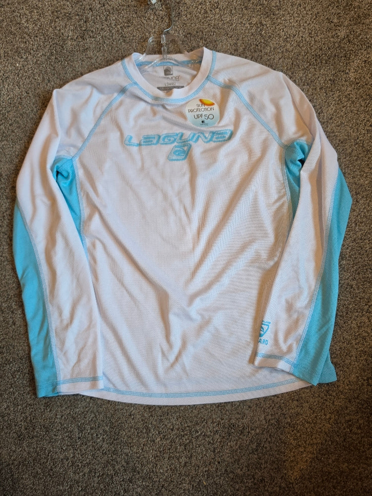 Laguna Boys' Long-Sleeve Surf Beat Swim Tee - White/Blue, Size L (14/16)