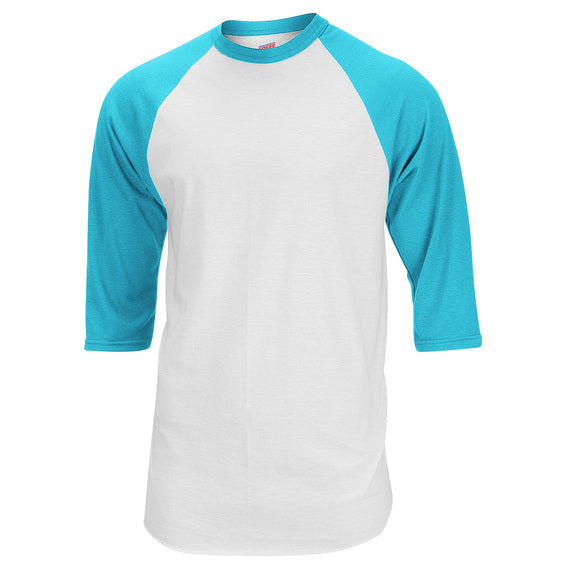 Soffe Adult Baseball & Softball 3/4 Raglan Shirt - White/Teal, Size S
