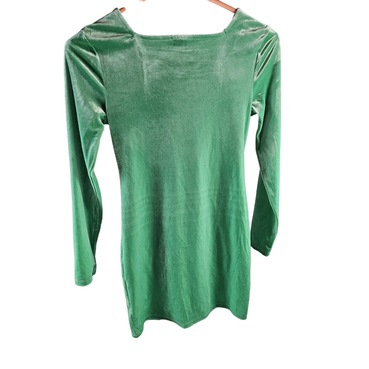Art Class Girl's Long Sleeve Ruched Bodycon Velvet Dress - Green Size L
