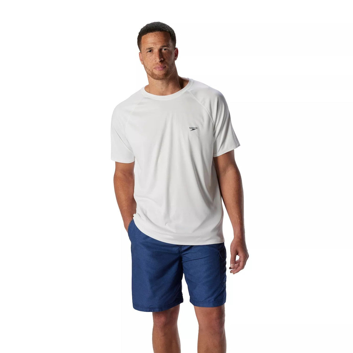 Speedo Men's Logo Short Sleeve Swim Tee Rash Guard - White, XL