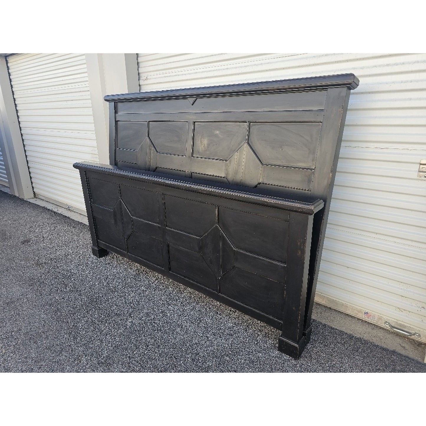 Rustic Black King Size Bed Frame with Head and Foot Board - Distressed Finish