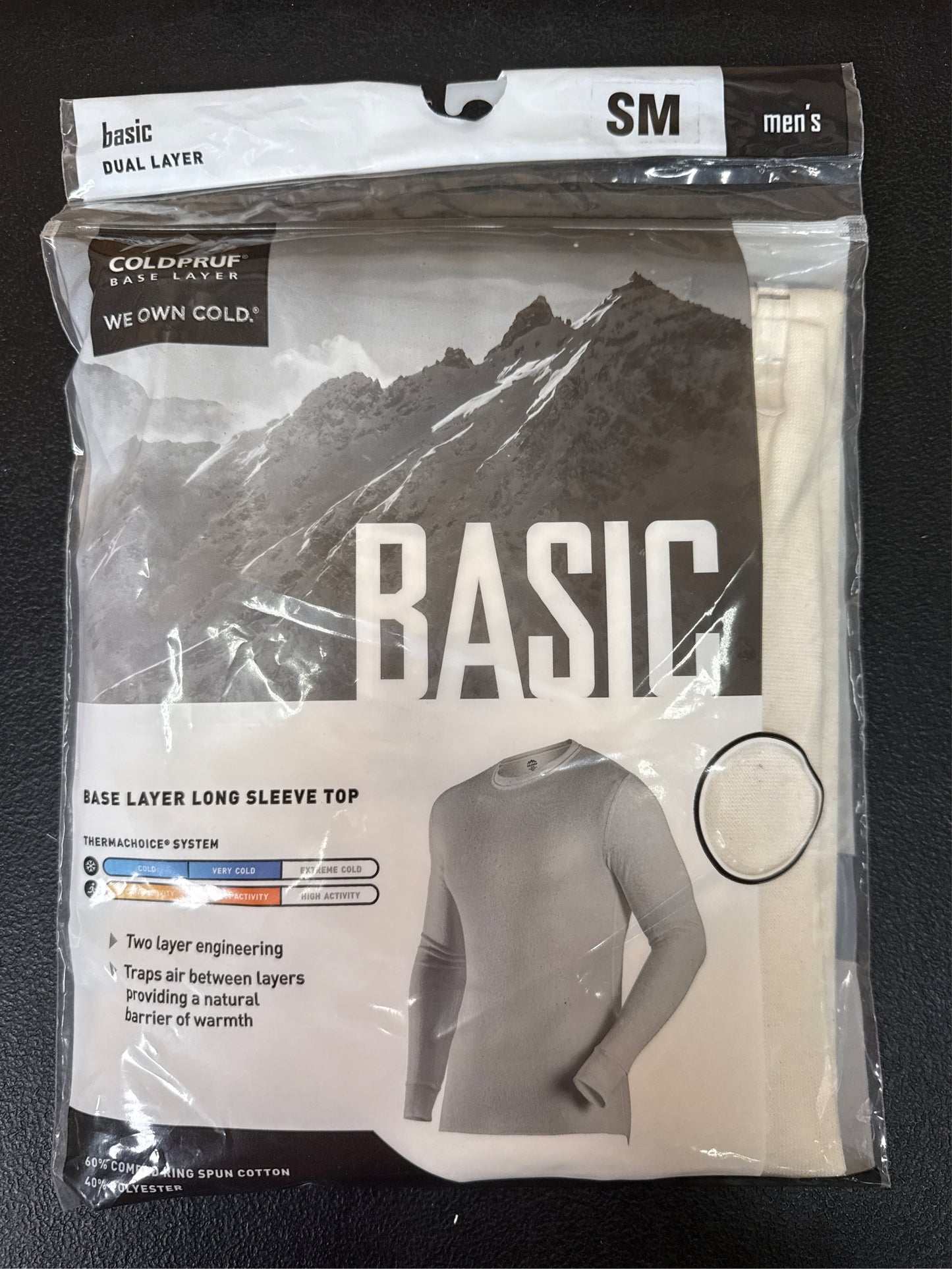 ColdPruf Men's Basic Dual Layer Long Sleeve Baselayer Top - White, Small