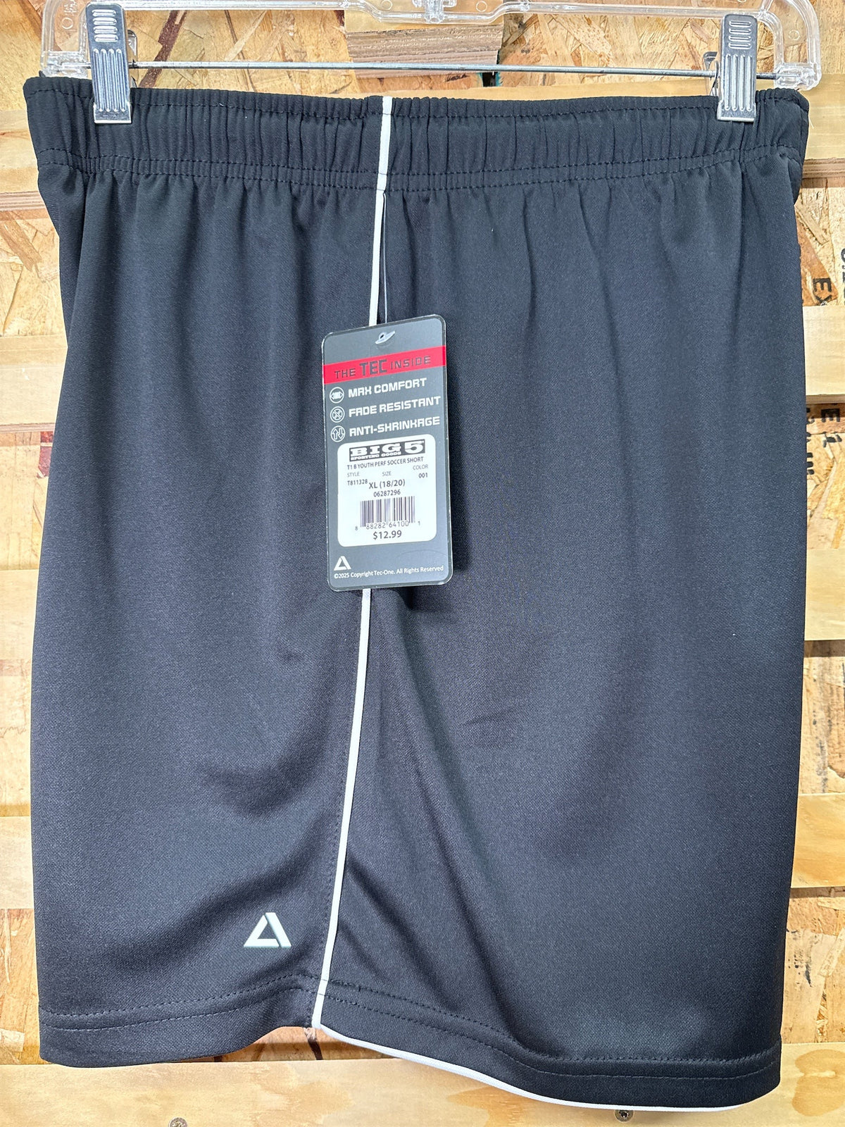 TEC-ONE Kids' Performance Soccer Shorts, XL (18/20) - Black
