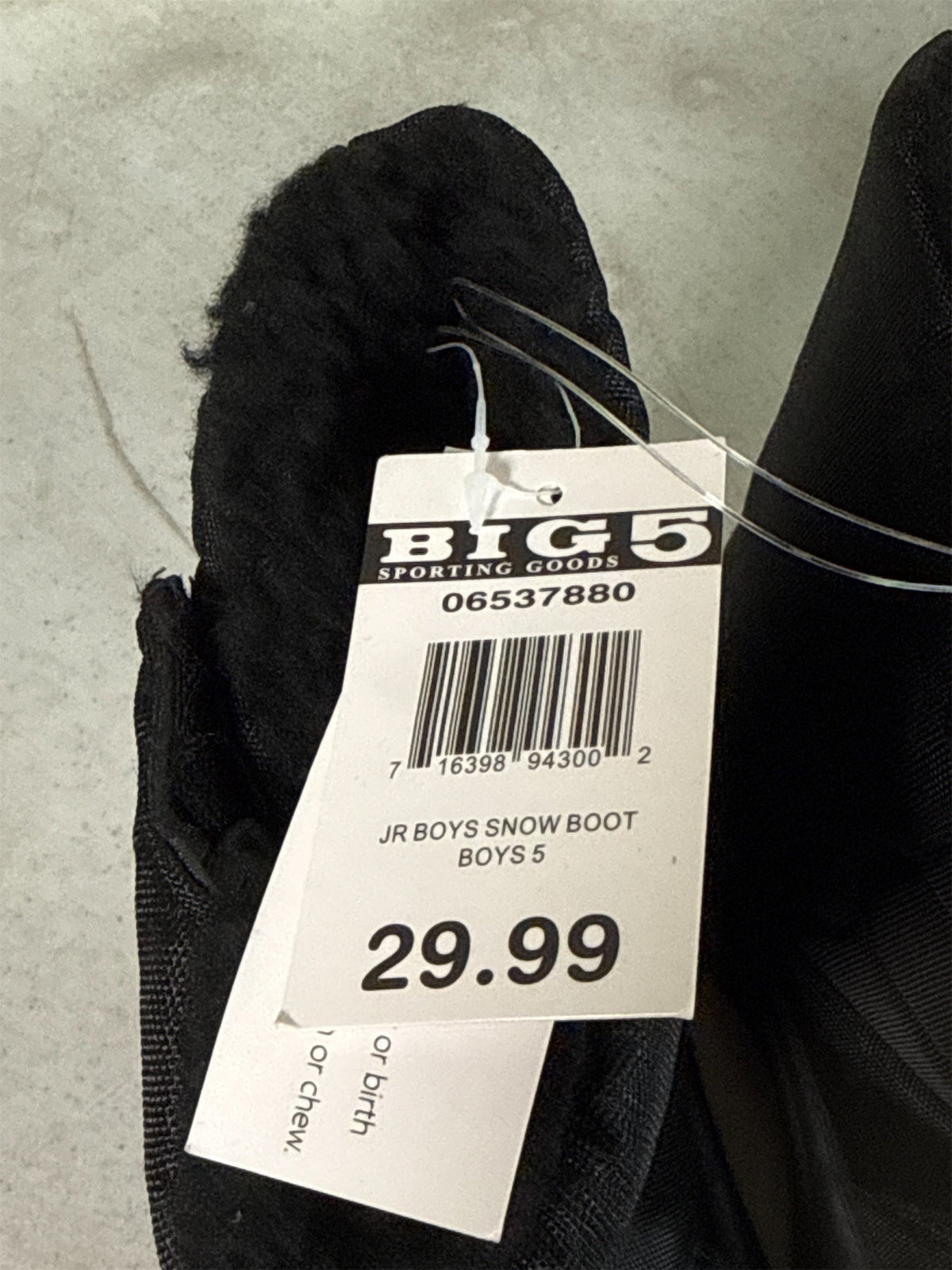 Junior Boys' Black Quilted Snow Boots - Size 5