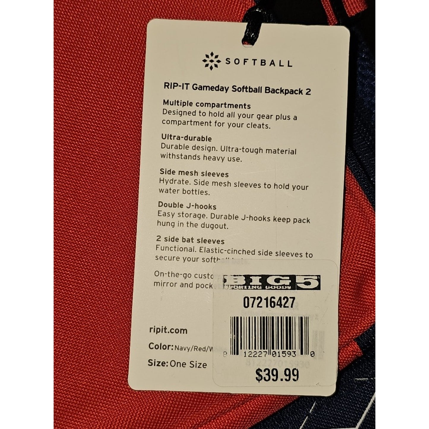 Rip-It Gameday Softball Bat Backpack w/Multiple Compartments & Ventilated Cubby