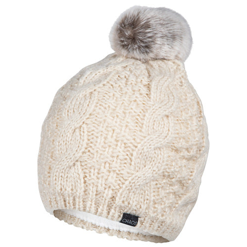 Chaos Taboo Cable-Knit Pom Beanie, Ivory, One Size