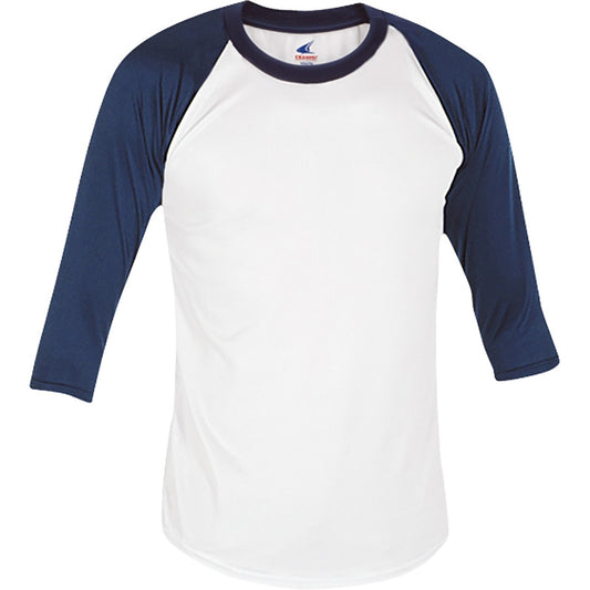 Champro Adult Dri-Gear Baseball/Softball 3/4 Sleeve Shirt, White/Navy- M, MD