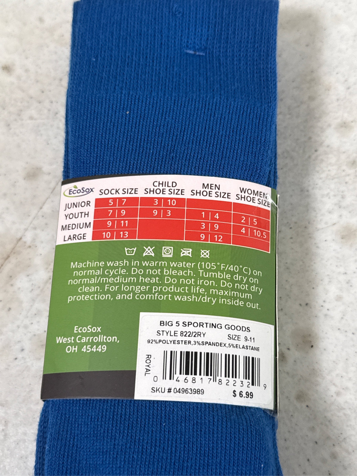 EcoSox Premier Over-the-Calf Soccer Socks - 2 Pack, Royal Blue, Size 9-11