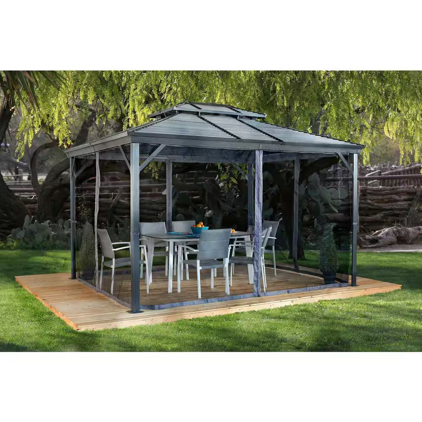 Ventura 10 ft. x 12 ft. Dark Grey Double Roof Rustproof Aluminum Framed Gazebo