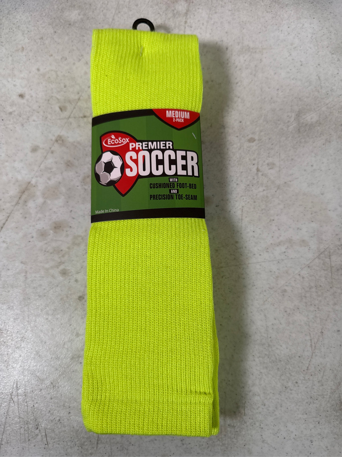 EcoSox Premier Over-the-Calf Soccer Socks - 2 Pack, Neon Green, Size 9-11