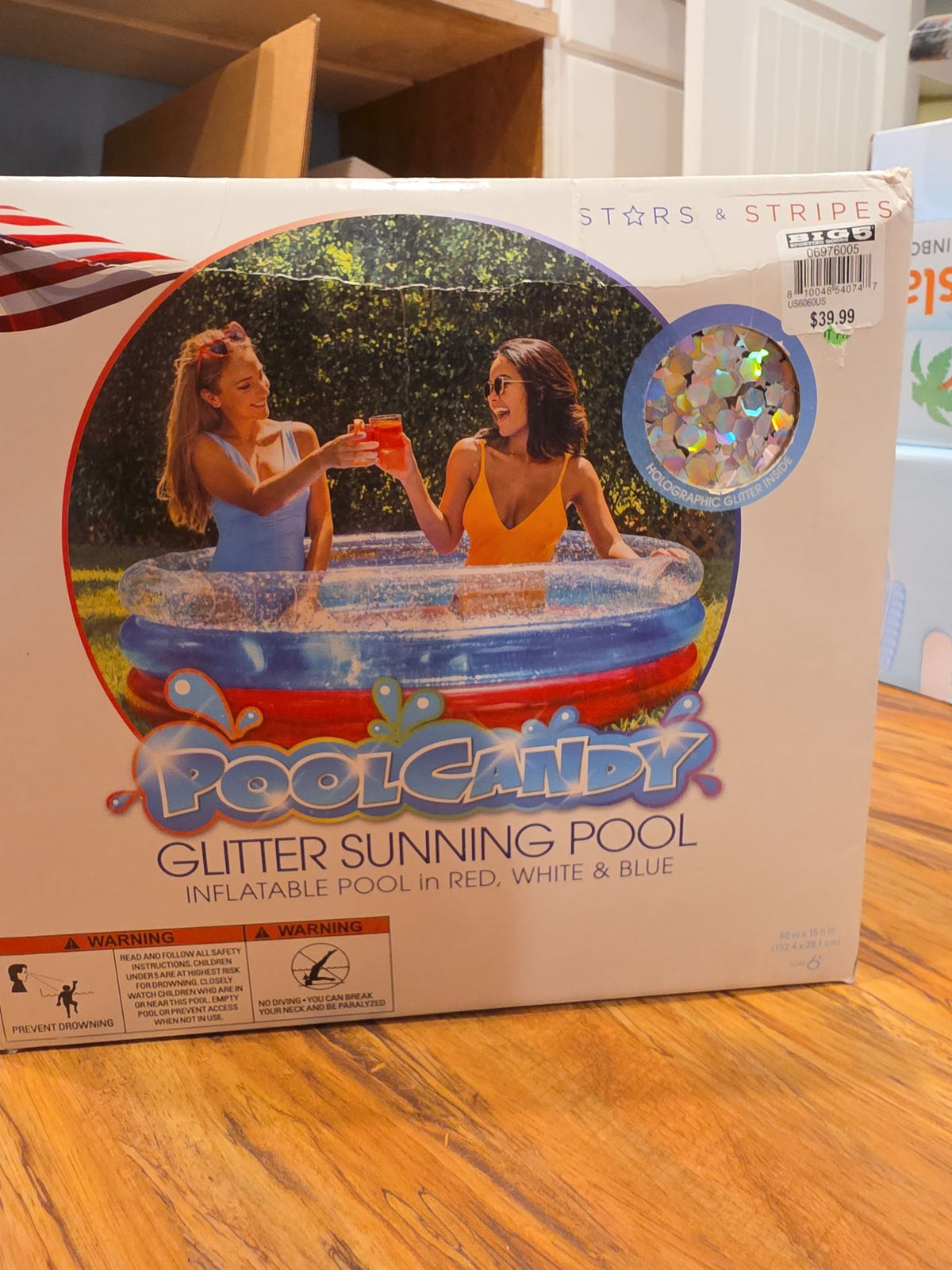 PoolCandy Inflatable 3-Ring Glitter Sunning Pool - Red, Blue, and Clear