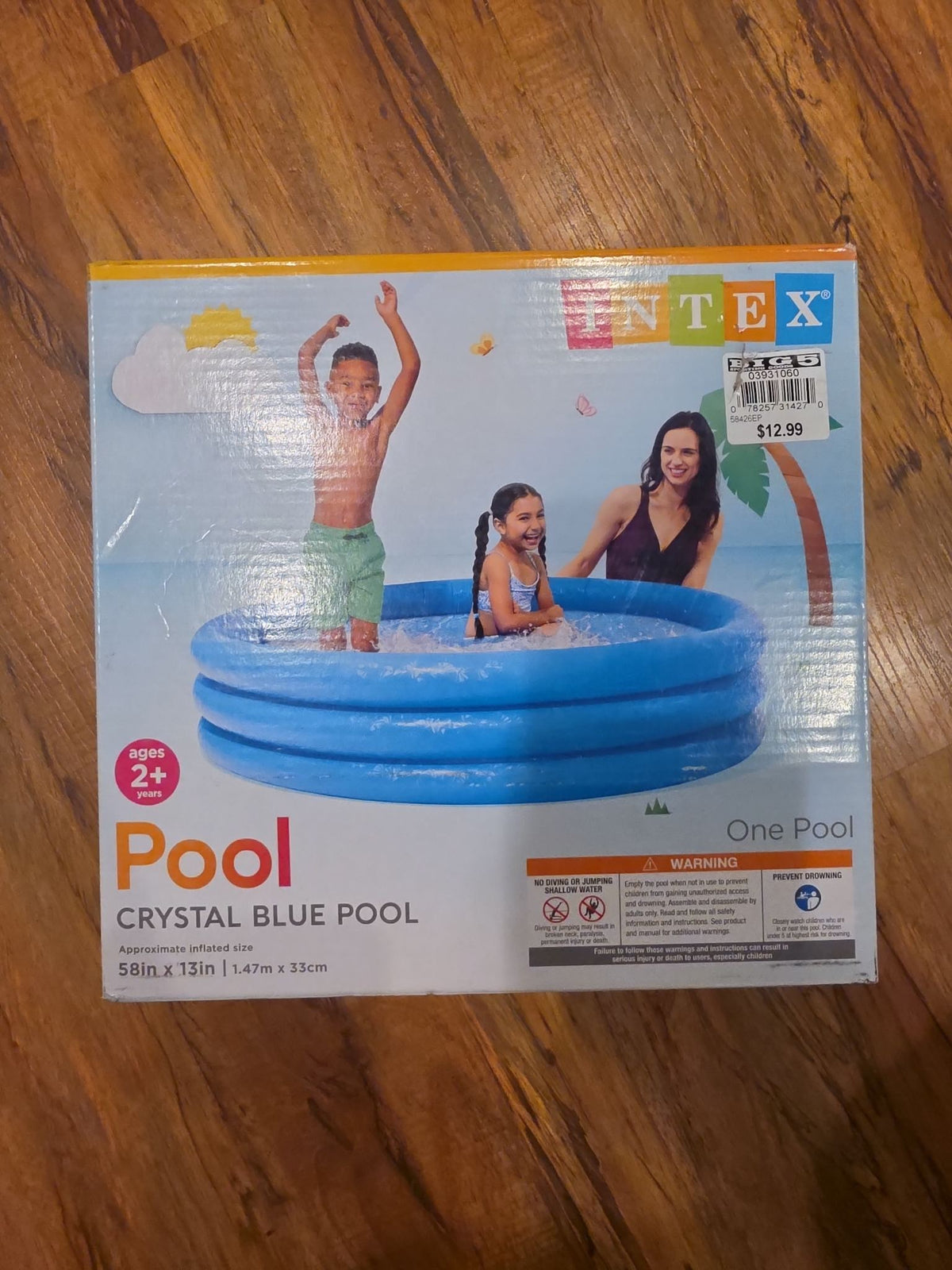 Intex Crystal Blue 3-Ring Inflatable Kiddie Pool, 58 x 13 in