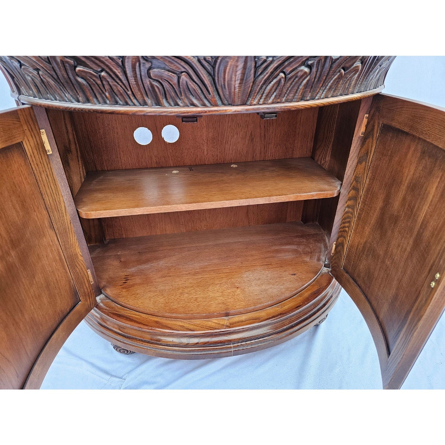 Henredon Mahogany and Marble Burled Demilune Half Circle Nightstands - Pair of 2