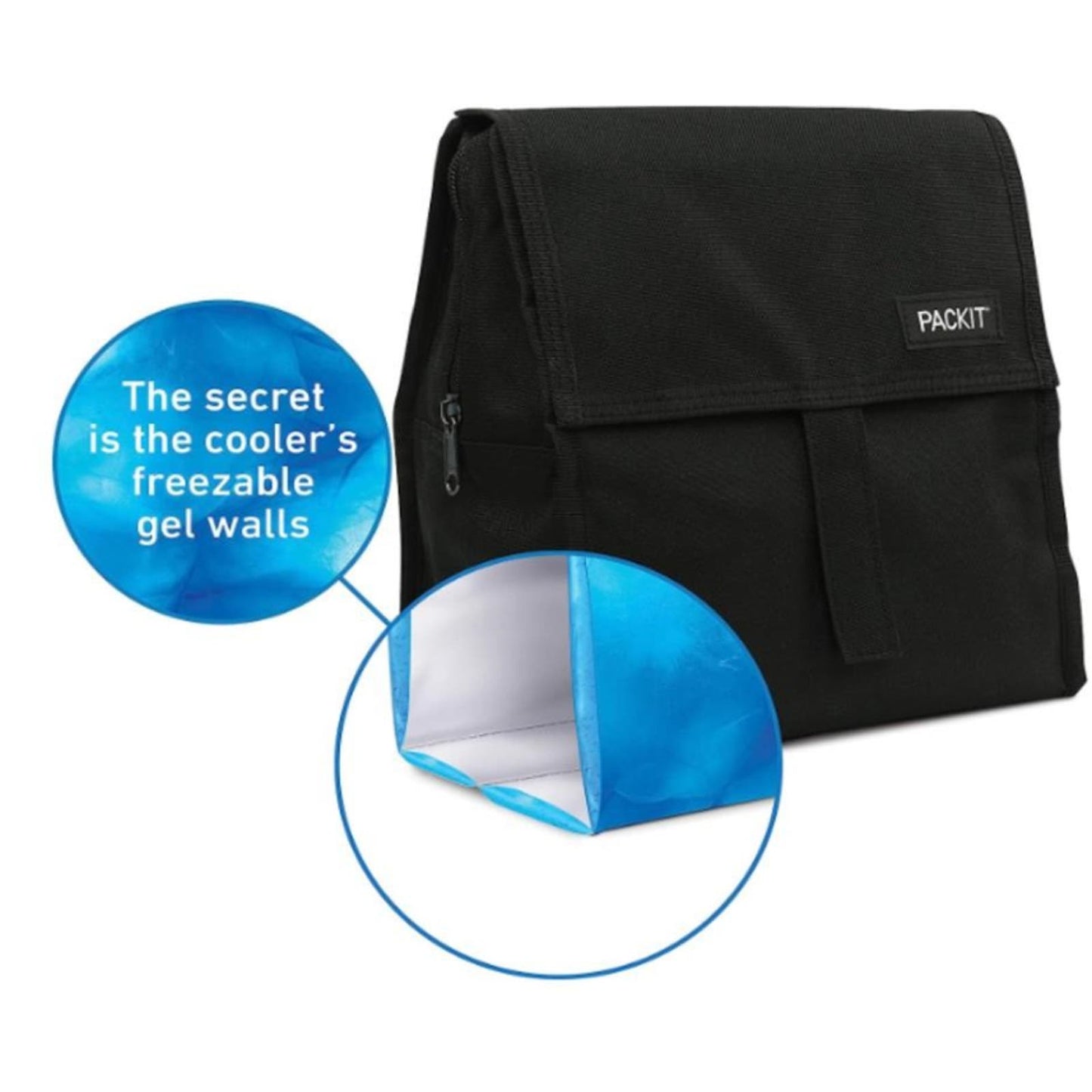 PACKIT Freezable Lunch Bag with Zip Closure, Black