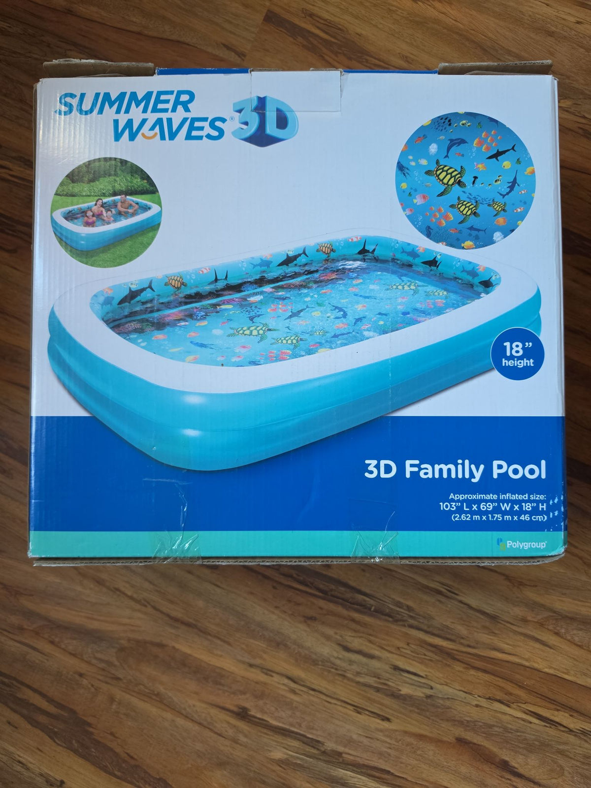 Summer Waves 3D Dolphin Inflatable Family Pool, Blue, Ages 6+