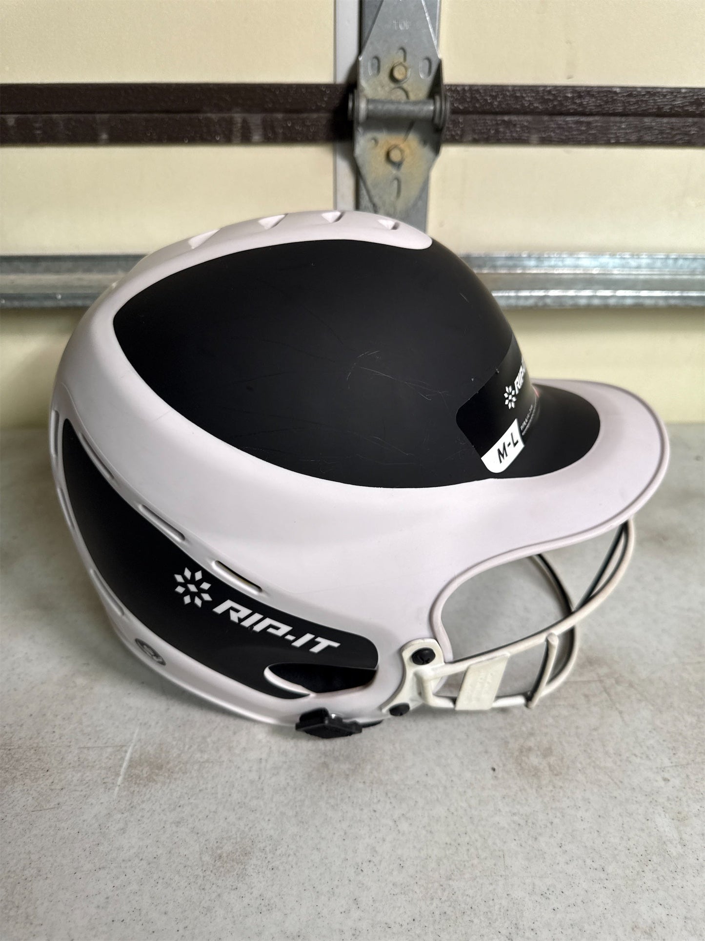 RIP-IT Vision Pro Matte Two-Tone Softball Batting Helmet with Face Guard - Black/White, M/L